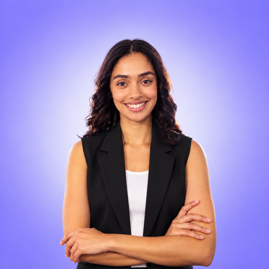 confident smile in a modern office