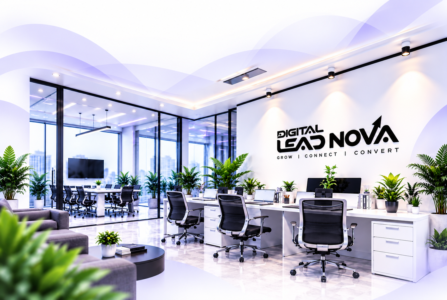 modern purple wave tech office